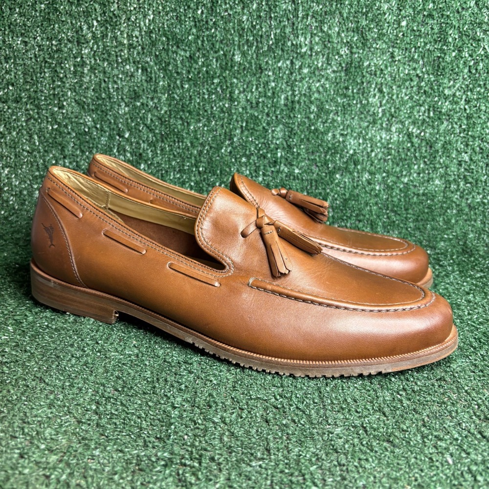 NEW‎ Tommy Bahama Filip Tassel Leather Slip On Preppy Loafers Tan Brown Mens 13M